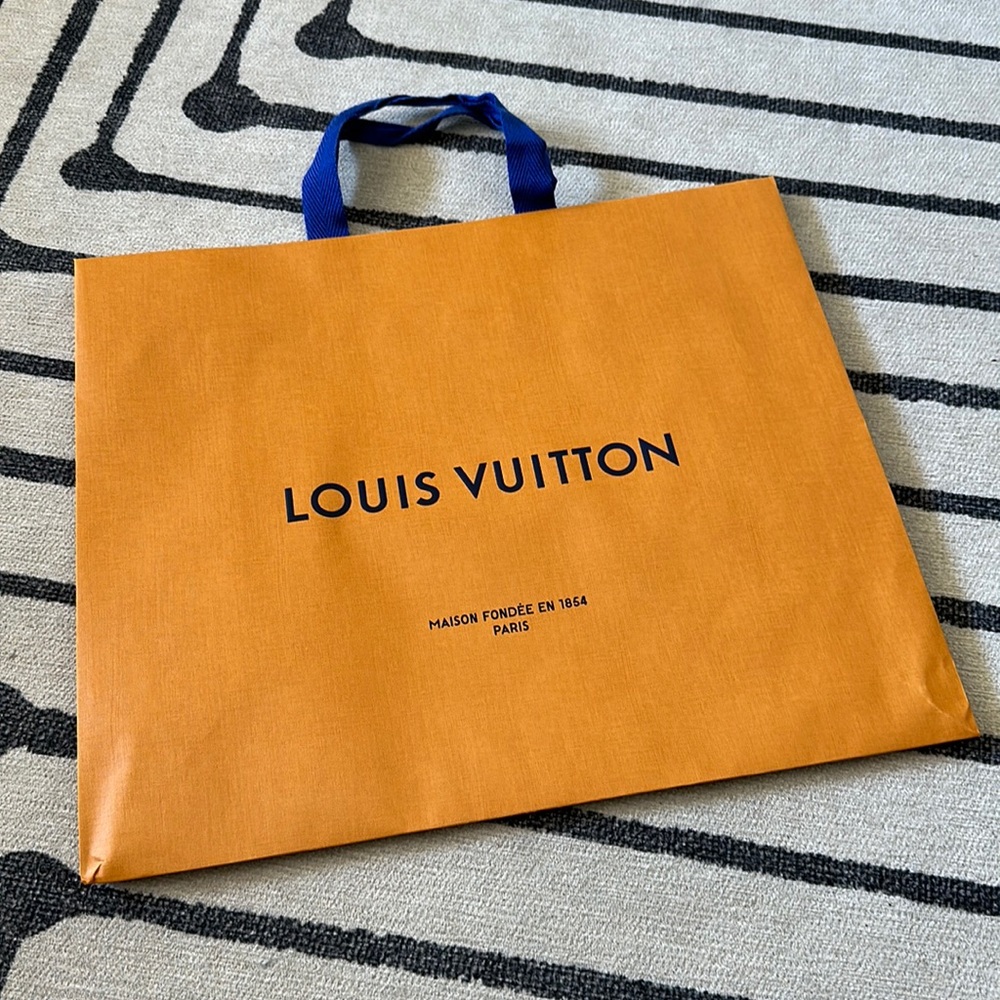 Louis Vuitton gold shopping bag with blue handles - medium